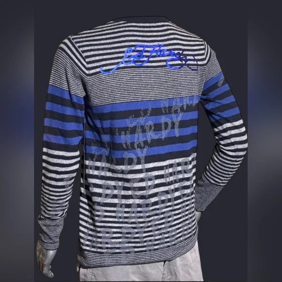 NEW!!! Men's Striped V-Neck Sweater - Black, Blue, Gray, Sz XL